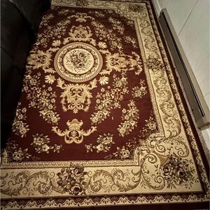 Elegant Burgundy and Beige Floral Area Rug